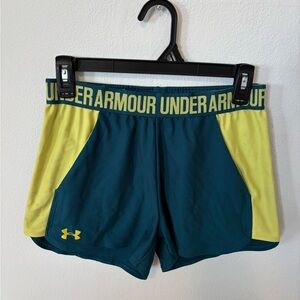 Under Armour Women's Blue and Yellow Athletic Shorts